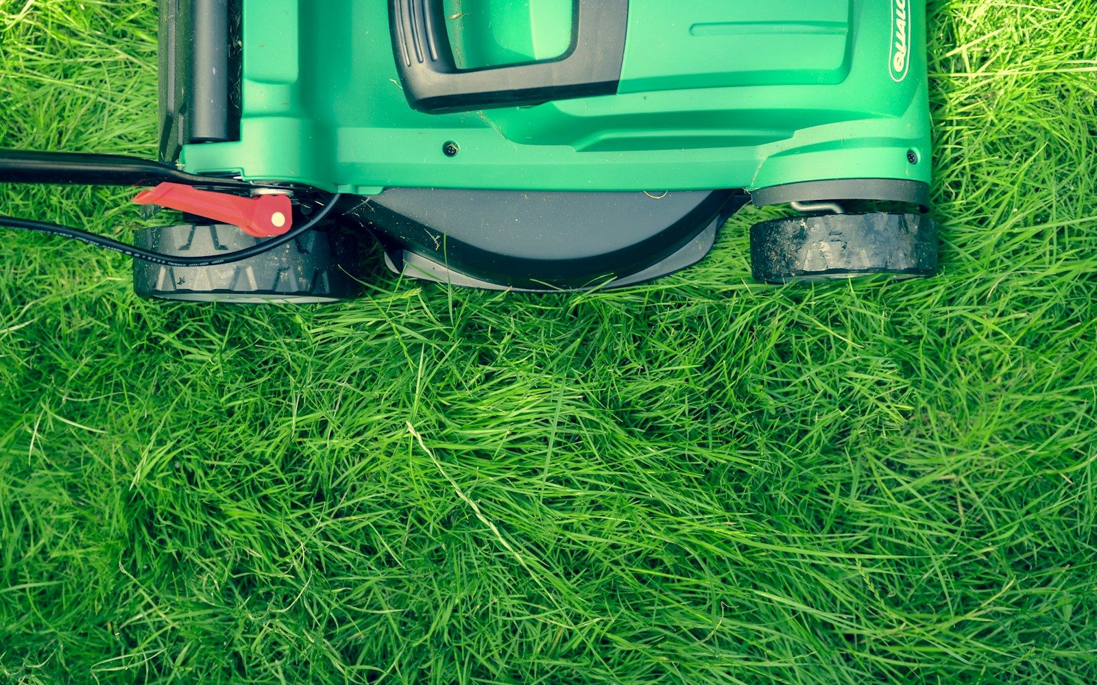 green and black lawnmower on green grass